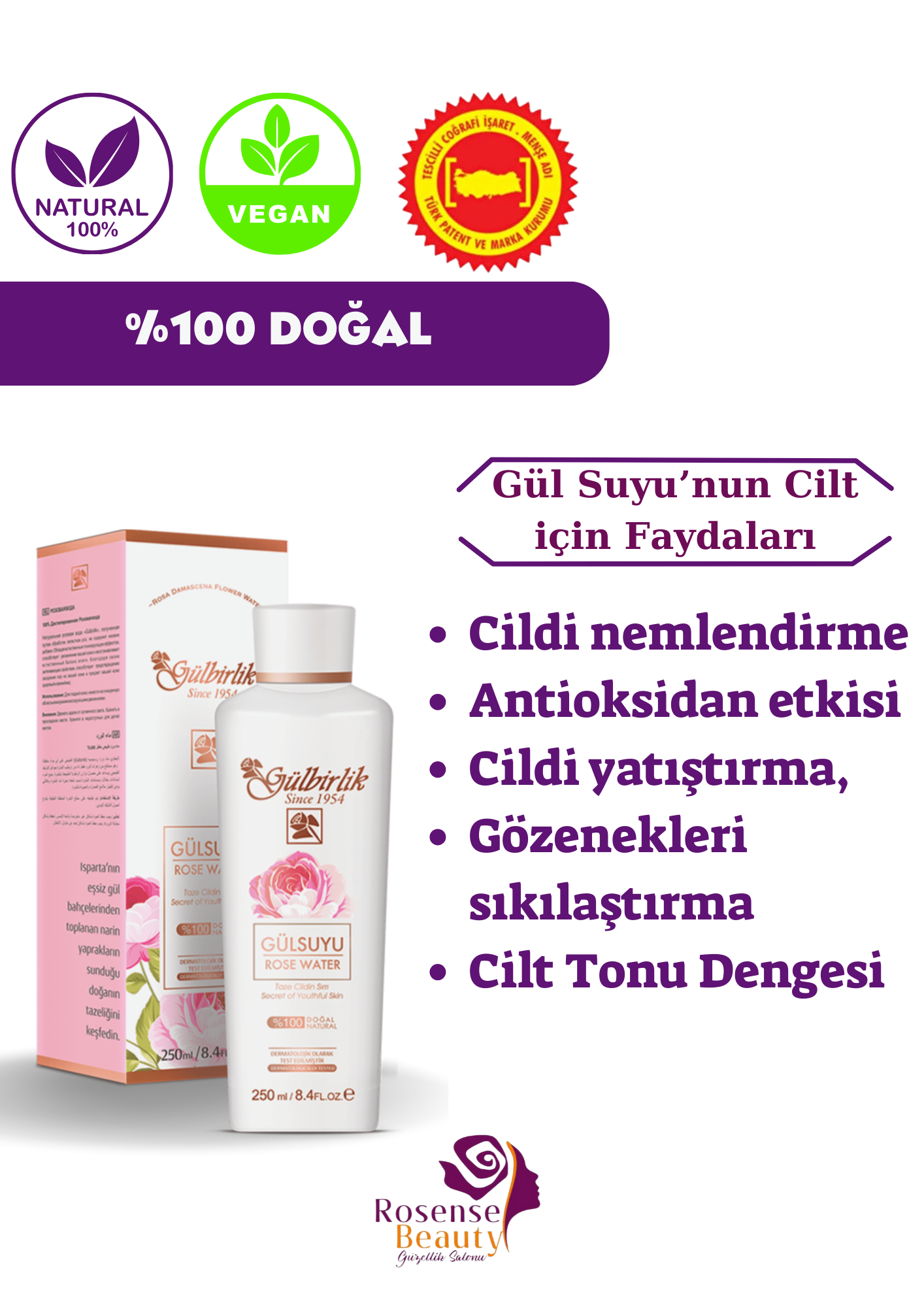 Gülbirlik Gül Suyu – 250 ml | Rosense®