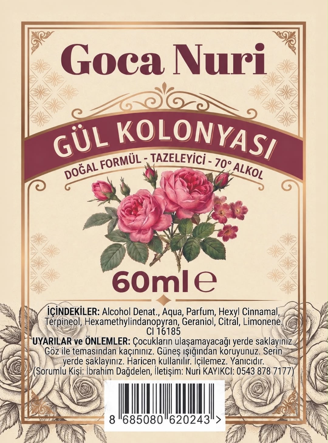 GOCA NURİ 60ml Gül Kolonyası