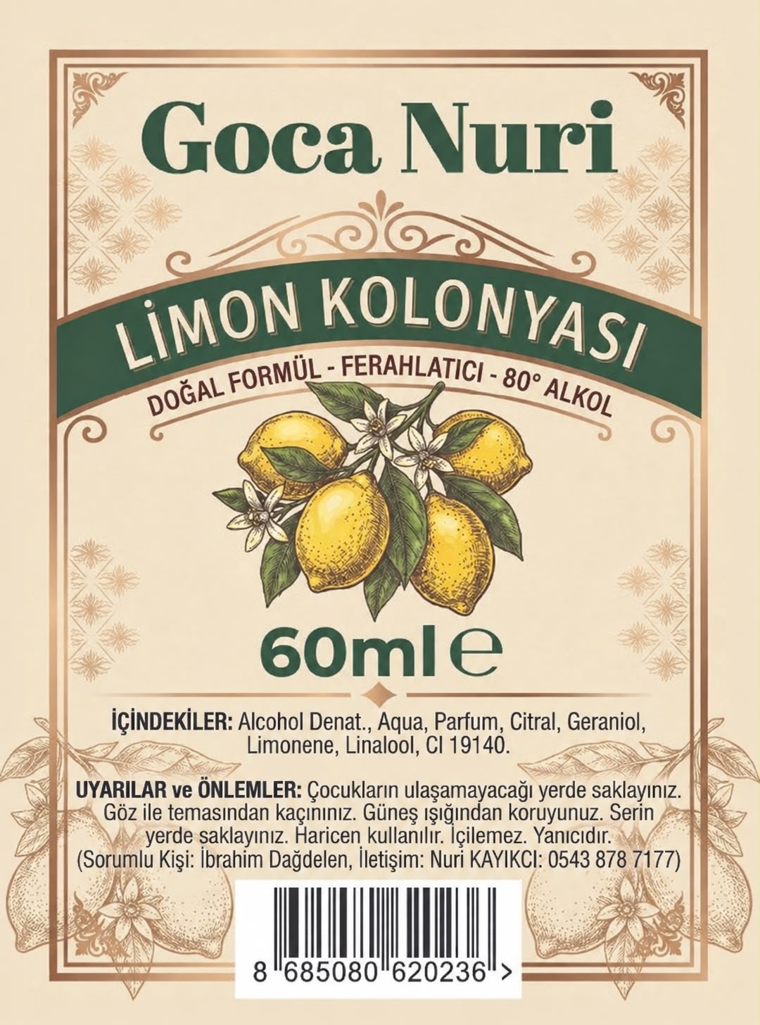 GOCA NURİ 60ml Limon Kolonyası