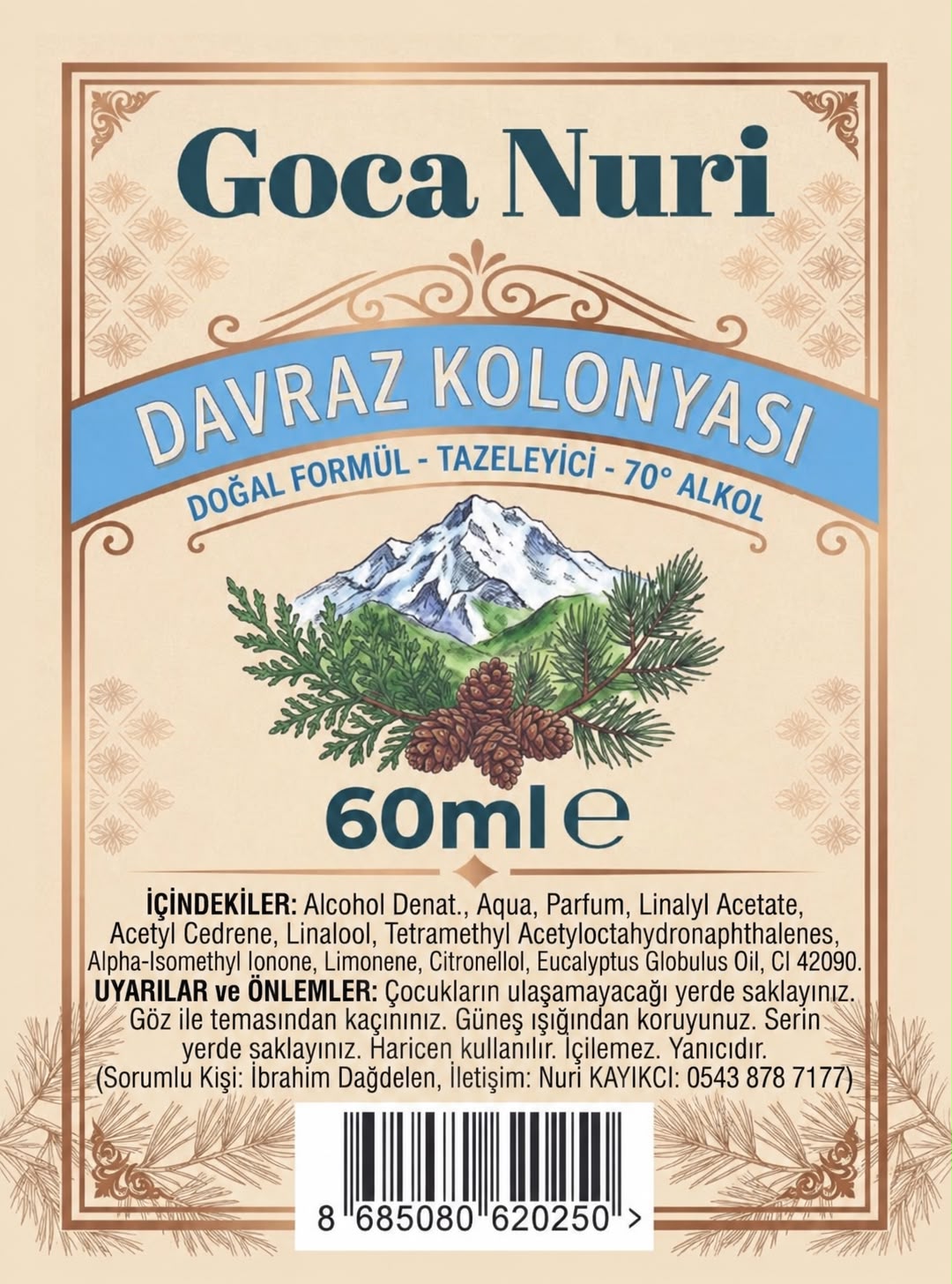 GOCA NURİ 60ml Davraz Kolonyası